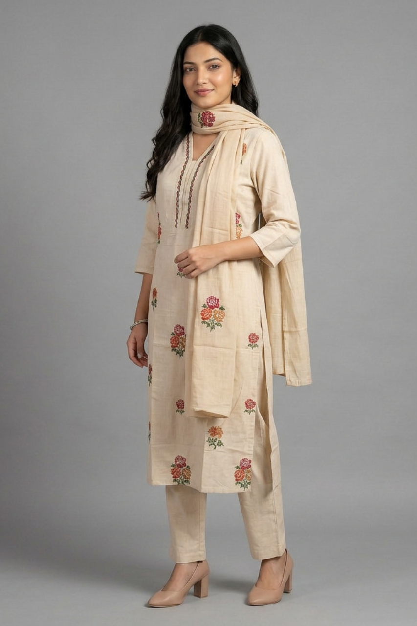 Elegant Pure Cotton Kurti Set with Khatha Work