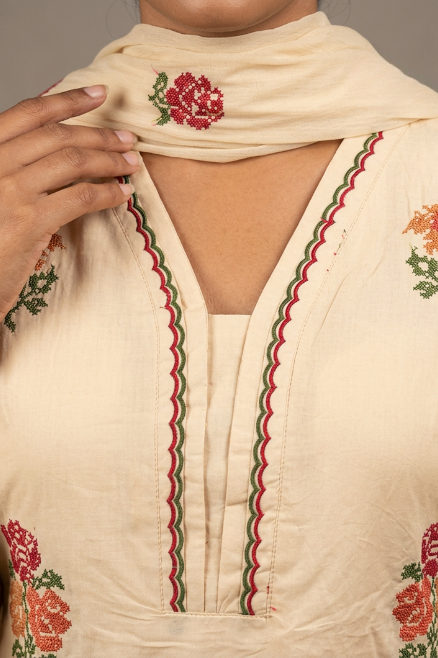 Elegant Pure Cotton Kurti Set with Khatha Work