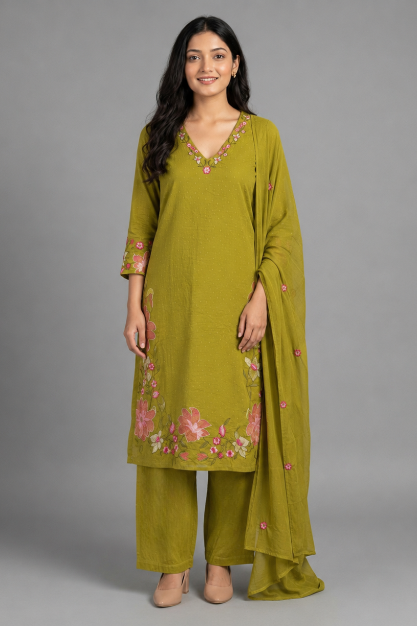 Pure Cotton Suit Set with Machine Work