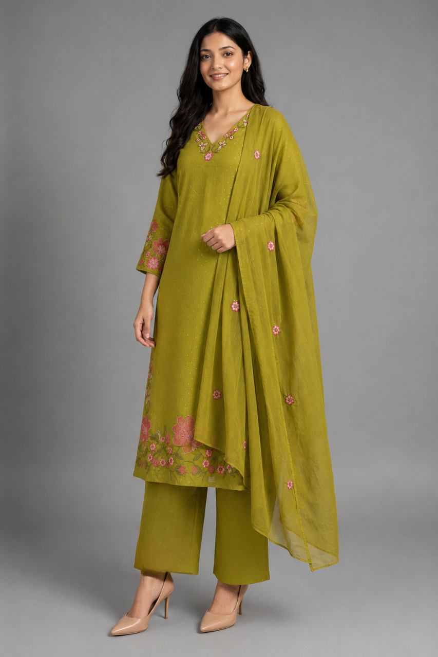 Pure Cotton Suit Set with Machine Work