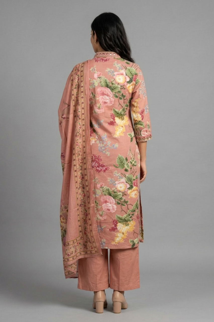 Dusty Rose Floral Cotton Kurta Set