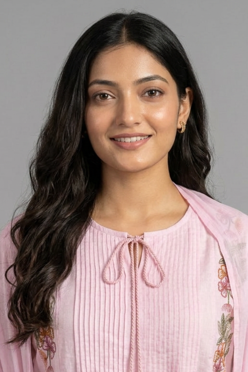 Elegant Baby Pink A-Line Pintuck Cotton Suit