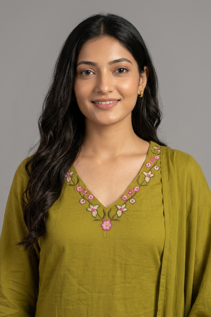 Pure Cotton Suit Set with Machine Work