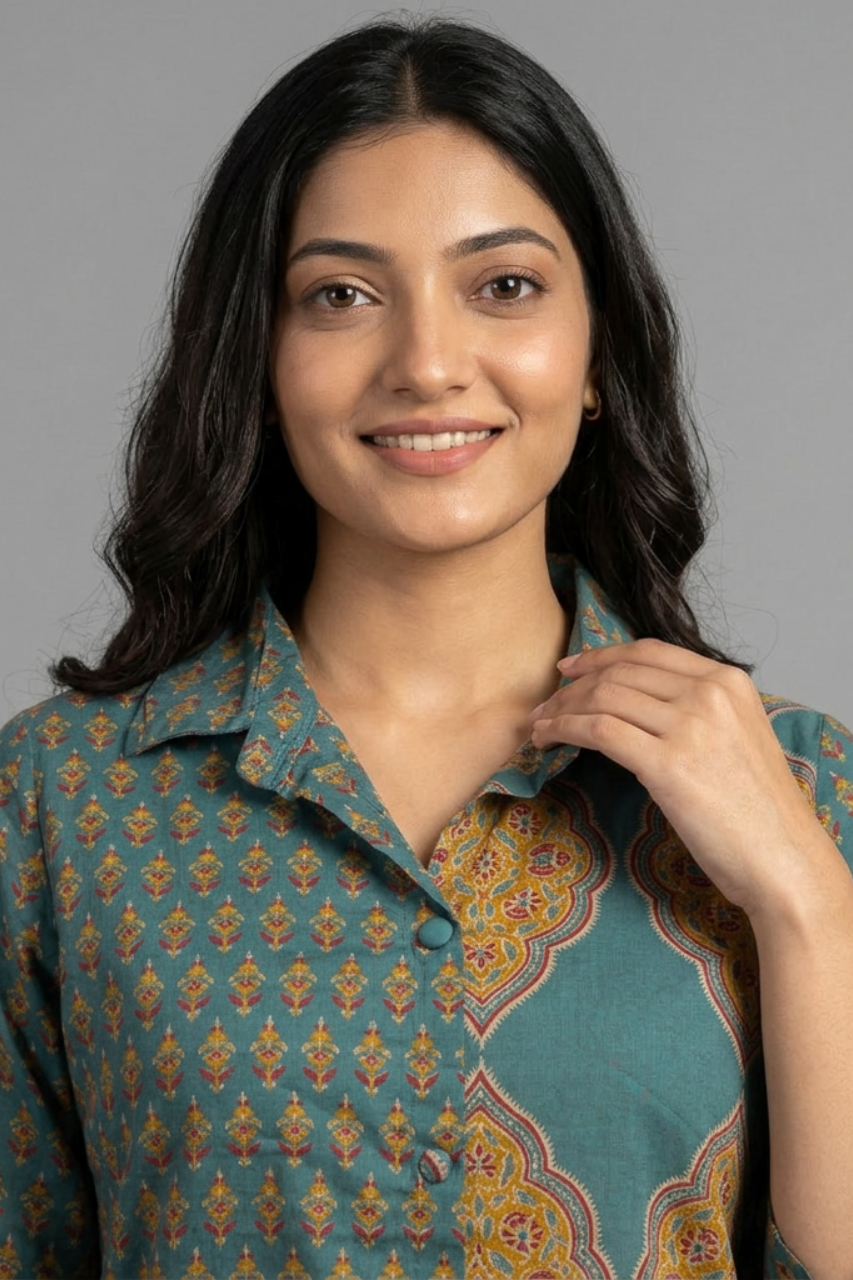 Teal Printed Cotton Co-ord Set