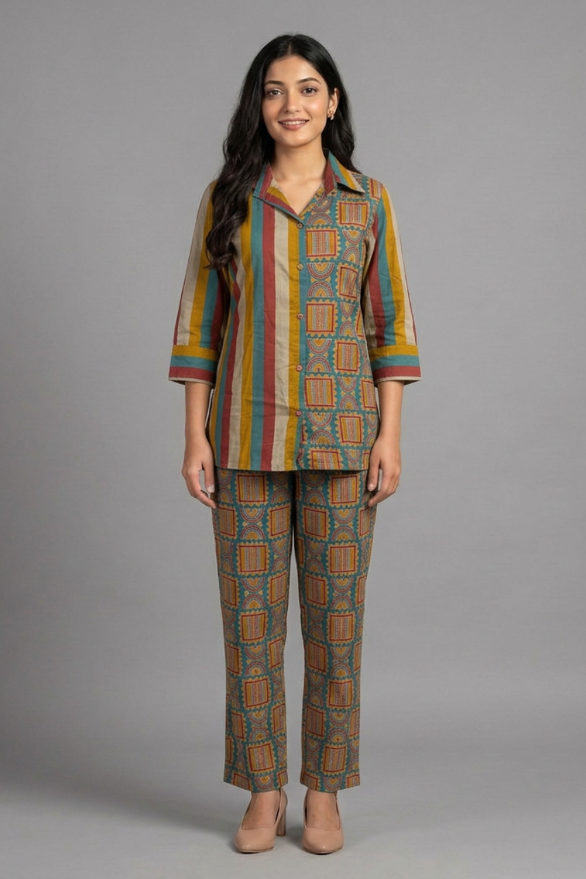 Multicolor Cotton Co-ord Set with Printed Design