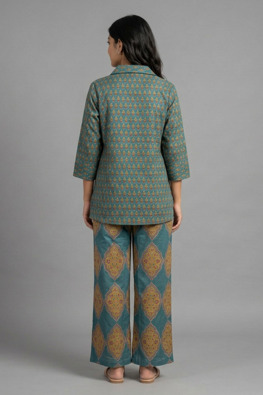 Teal Printed Cotton Co-ord Set