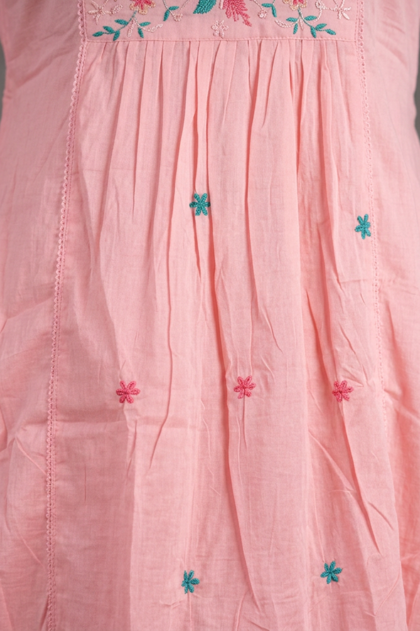 Pure Mul Chanderi Kurti Set with Elegant Machine Work