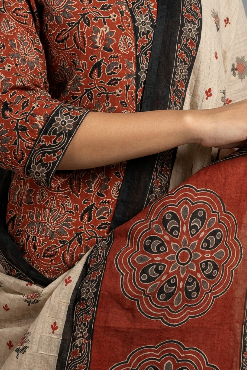 Elegant Kalamkari Printed Cotton Suit Set