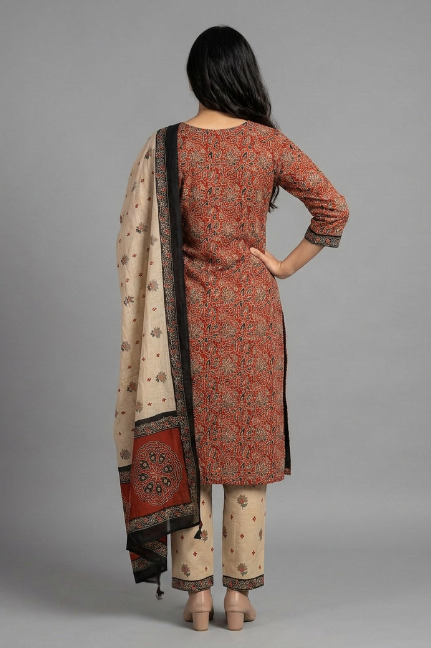 Elegant Kalamkari Printed Cotton Suit Set