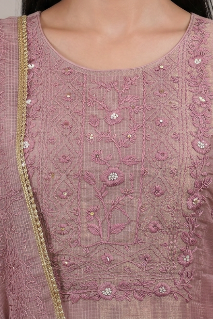 Elegant Tissue Kota Doriya Kurti Set with Thread Work
