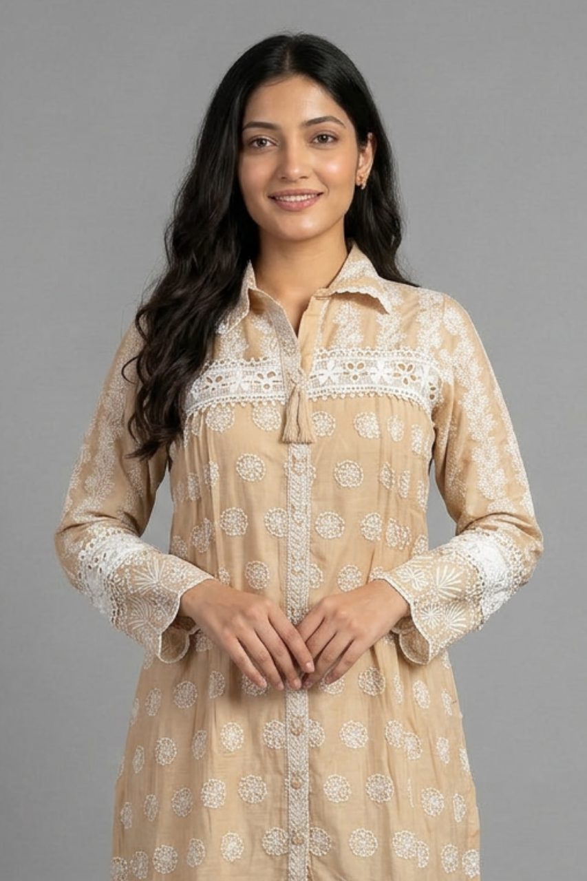 Pure Cotton Short Kurti & Pant Set with Crochet Work