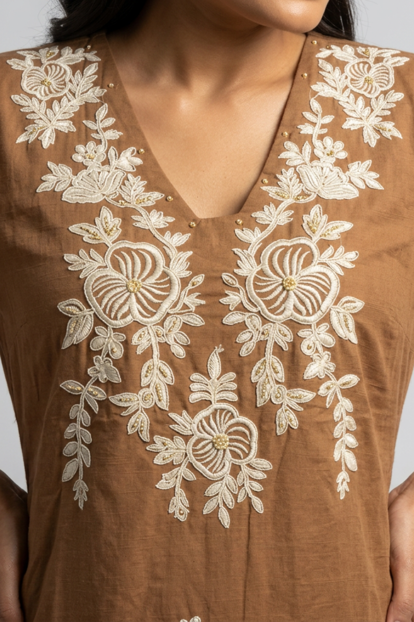 Pure Cotton Kurti Set with Pant & Dupatta and Elegant Machine Work