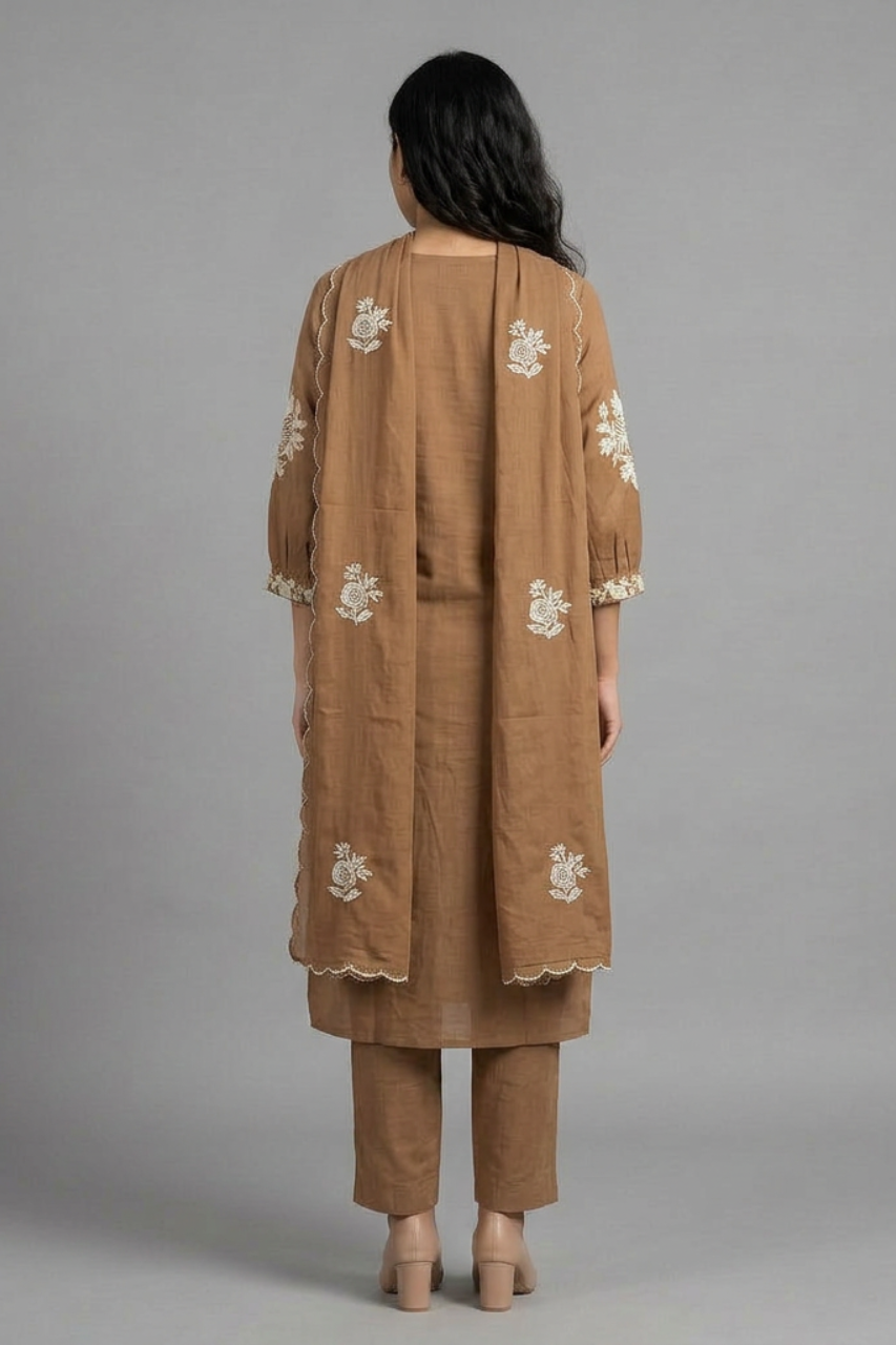 Pure Cotton Kurti Set with Pant & Dupatta and Elegant Machine Work