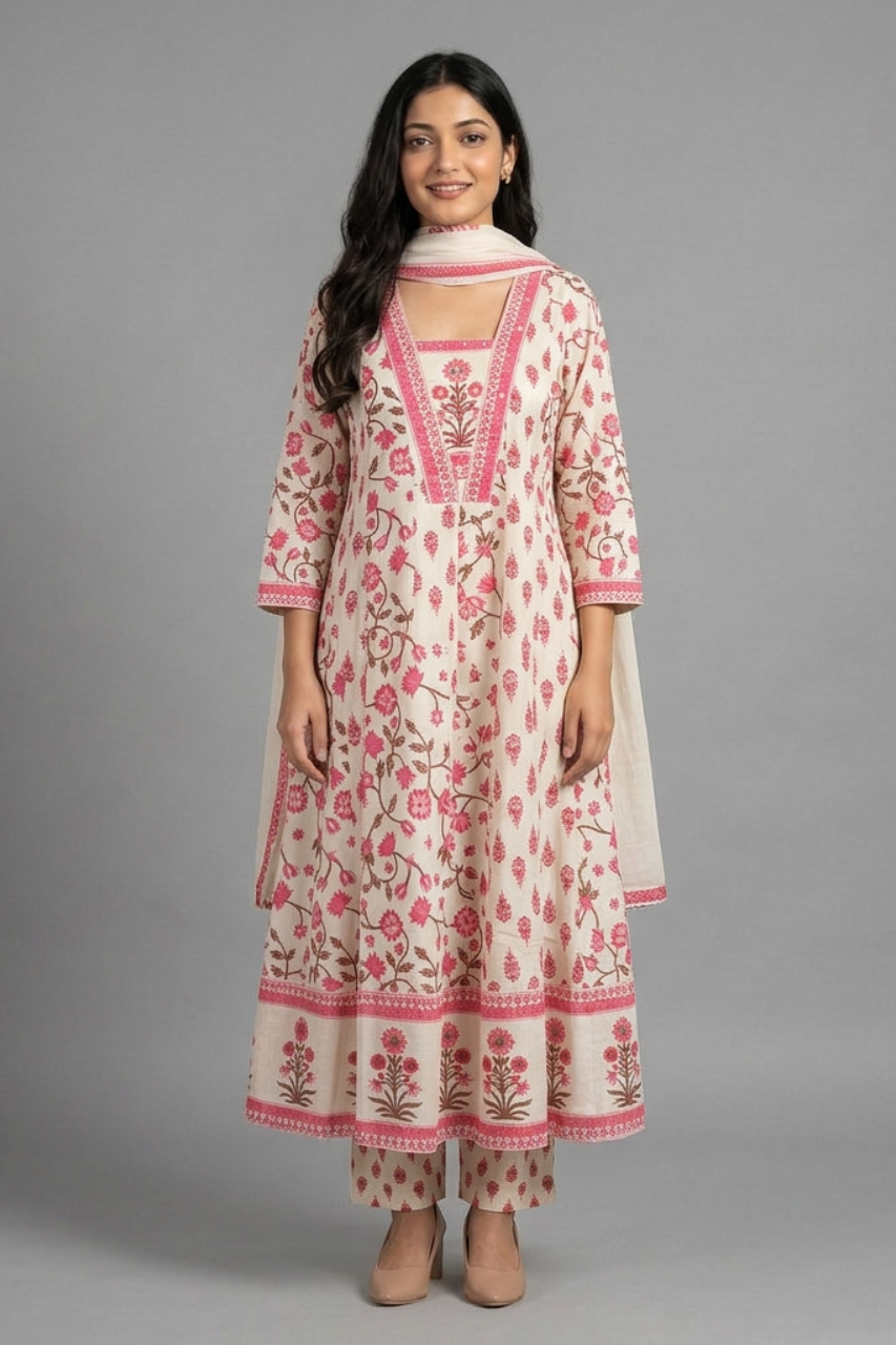 Pure Cotton Printed Kurti Set with Pant & Dupatta