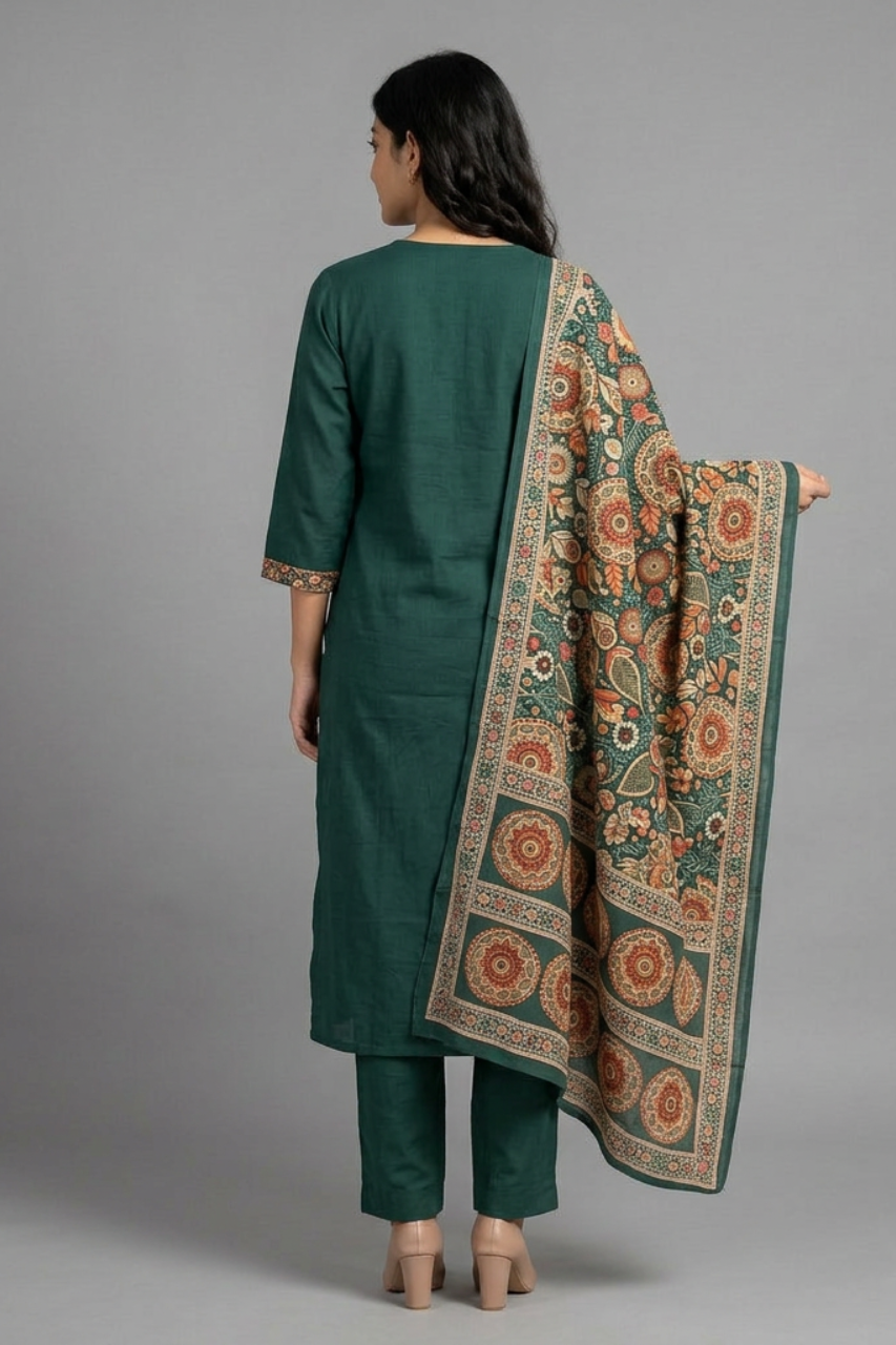 Pure Cotton Kurti Pant Set with Printed Dupatta