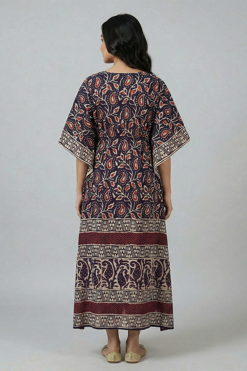 Purple Hand Block Print Pure Cotton Kaftan