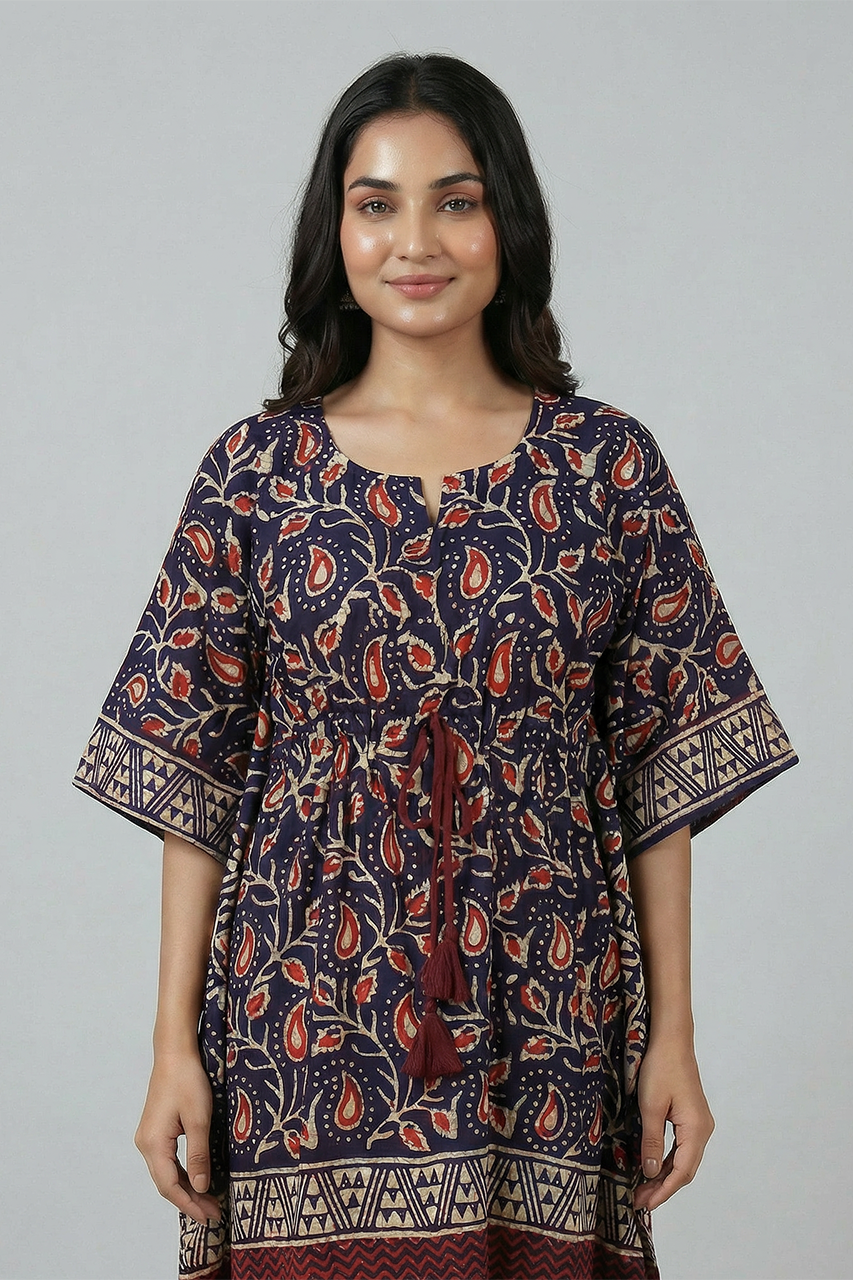 Purple Hand Block Print Pure Cotton Kaftan