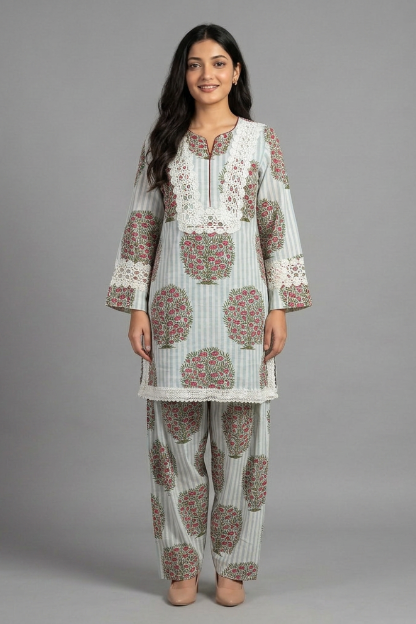 Pure Cotton Printed Short Kurti with Farshi Salwar Set