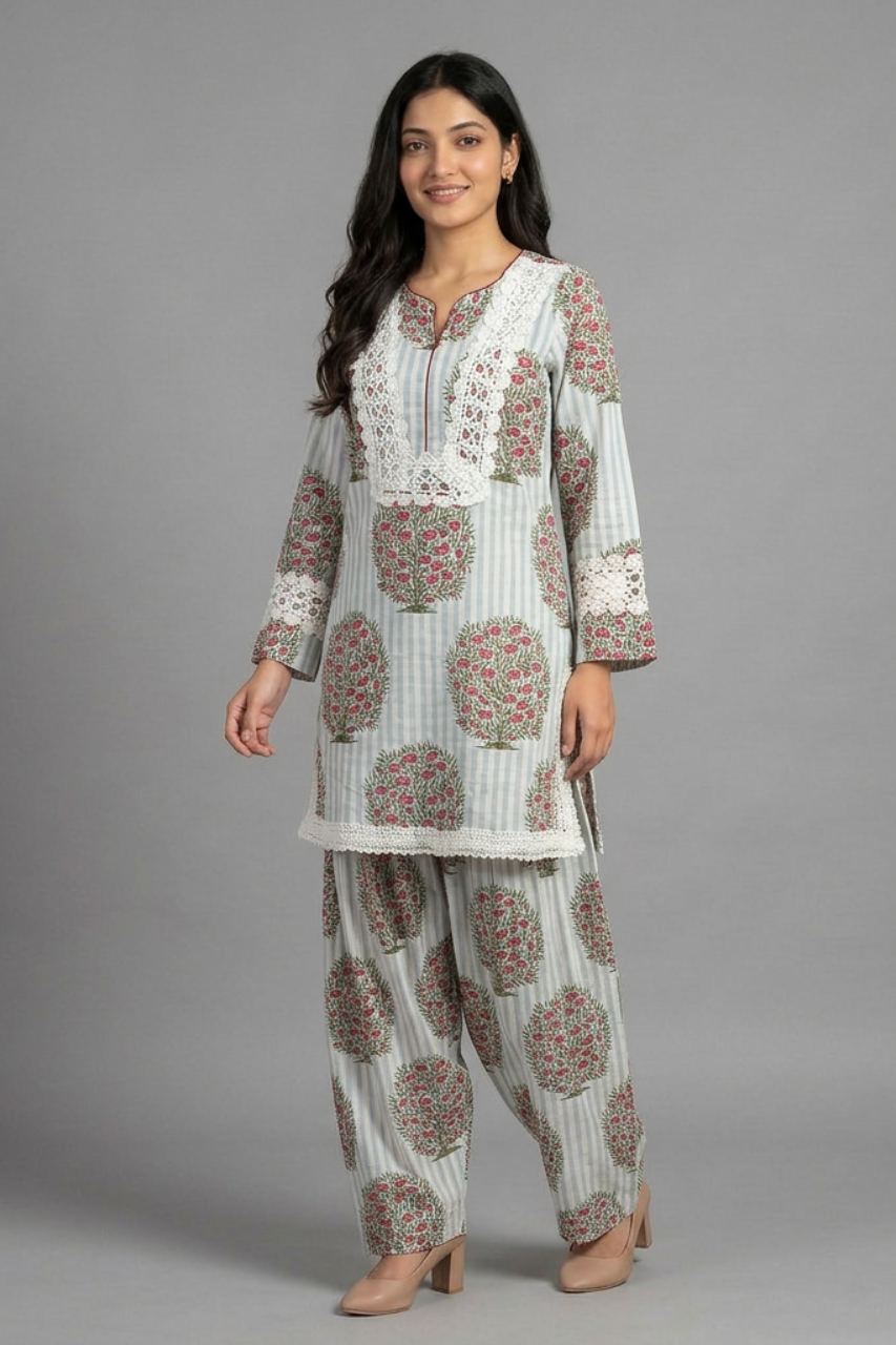 Pure Cotton Printed Short Kurti with Farshi Salwar Set