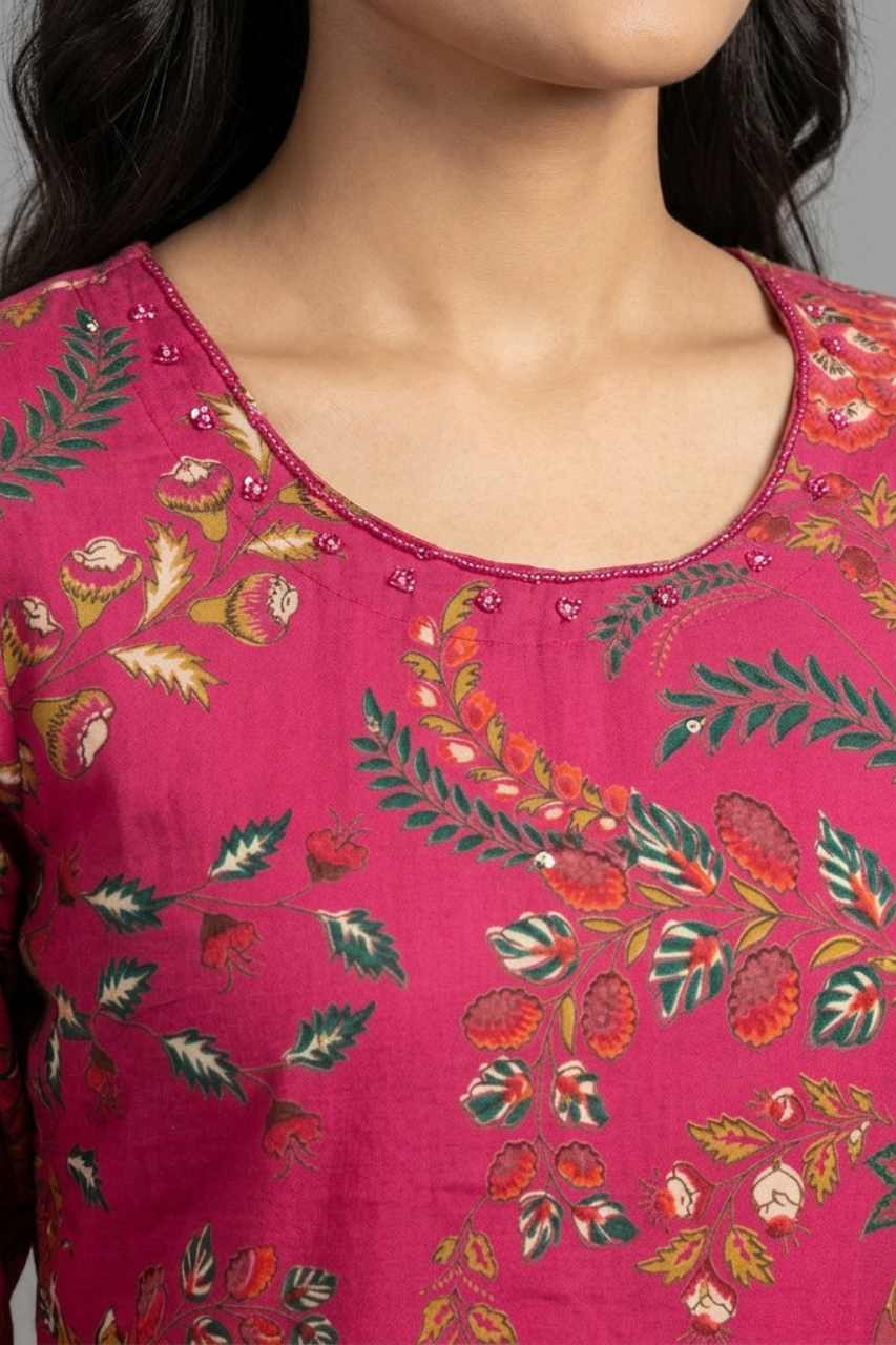 Pink Cotton Printed Suit with Dupatta