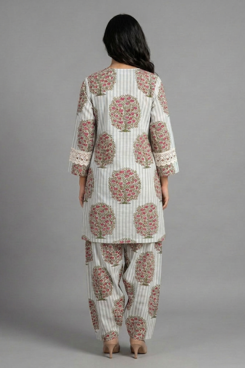 Pure Cotton Printed Short Kurti with Farshi Salwar Set