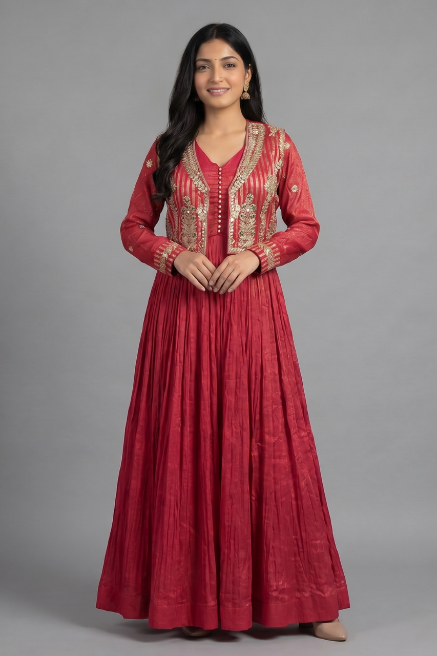 Elegant Pink Tissue Gown with Handcrafted Gota Patti Jacket