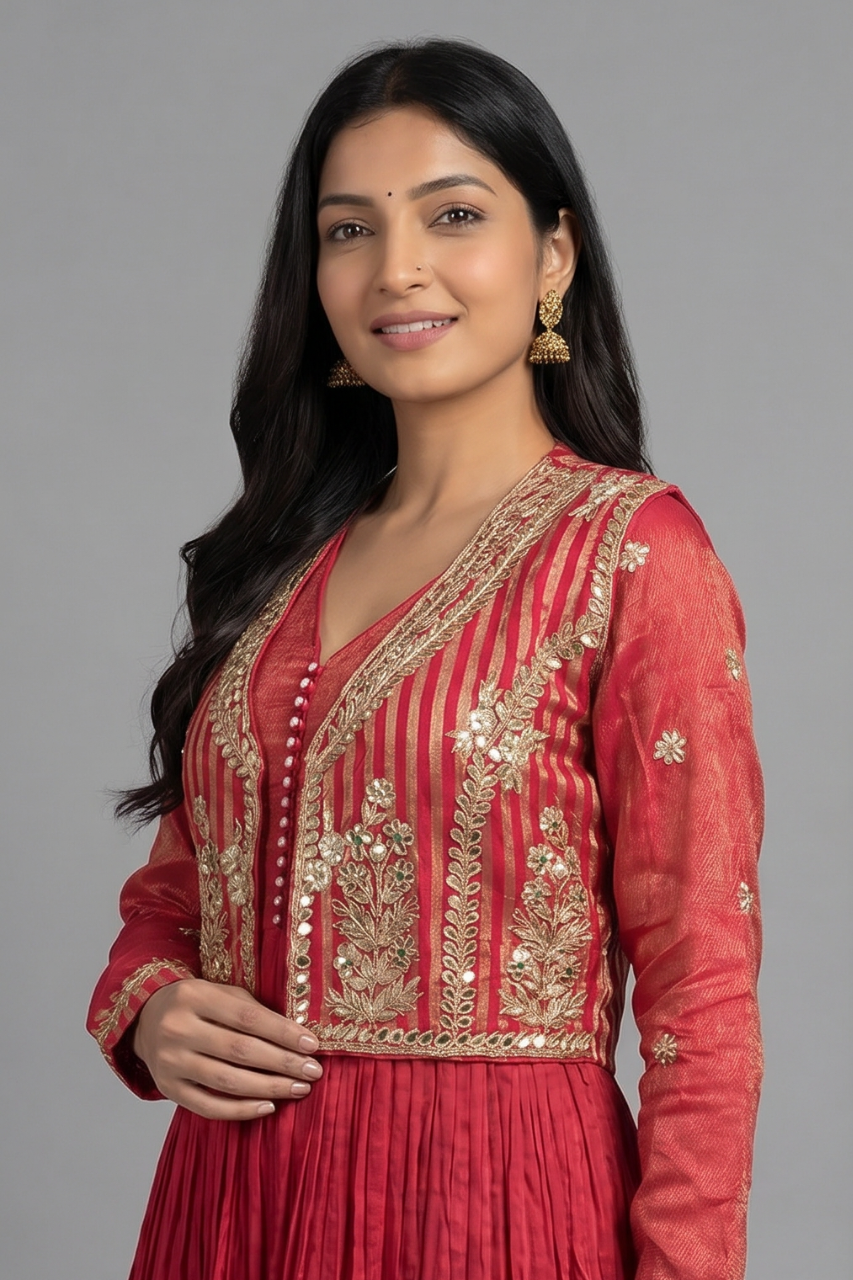 Elegant Pink Tissue Gown with Handcrafted Gota Patti Jacket