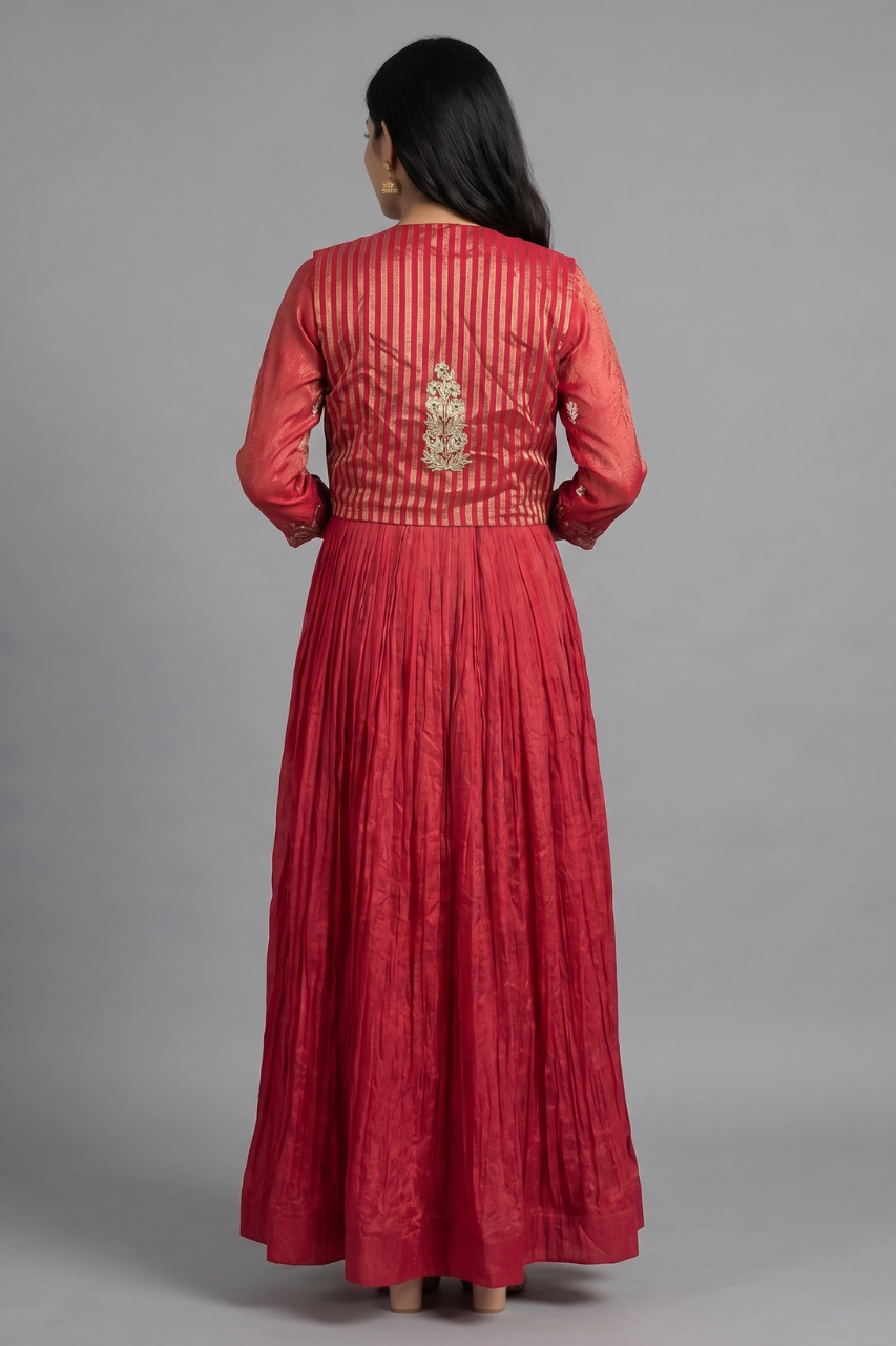 Elegant Pink Tissue Gown with Handcrafted Gota Patti Jacket