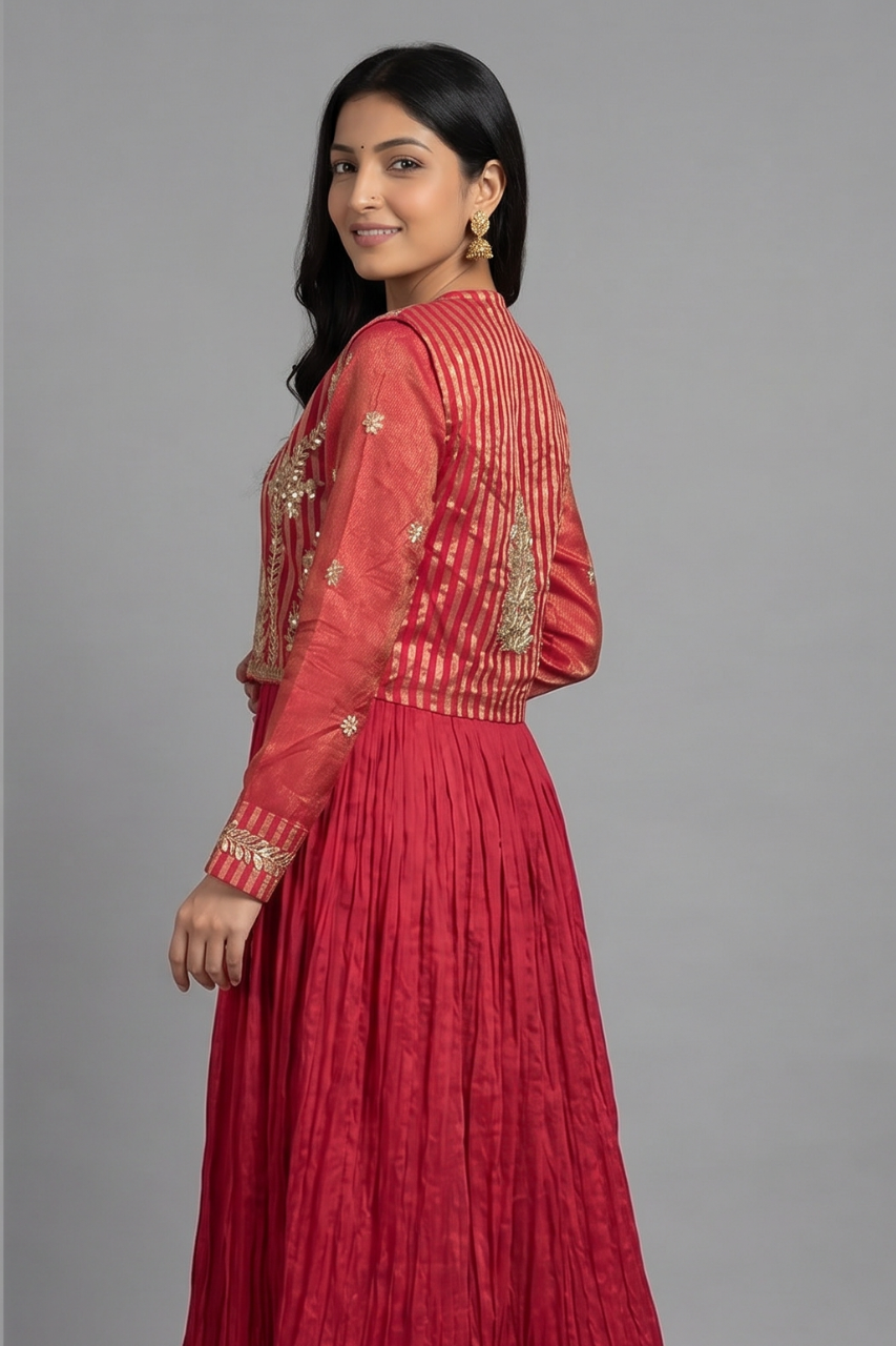 Elegant Pink Tissue Gown with Handcrafted Gota Patti Jacket