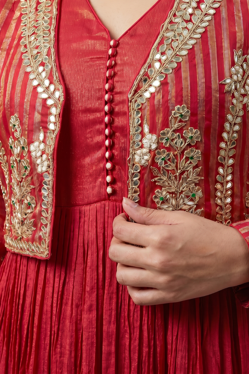 Elegant Pink Tissue Gown with Handcrafted Gota Patti Jacket