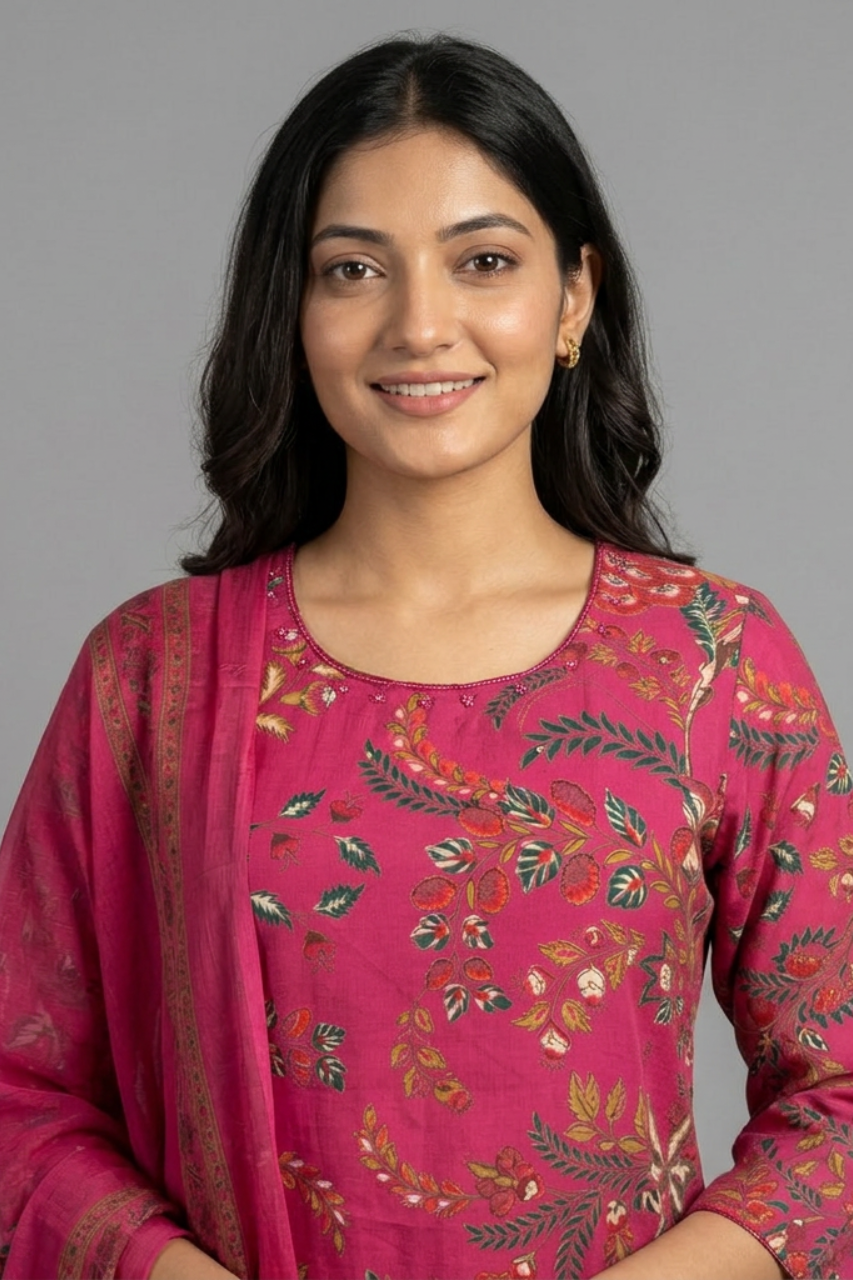 Pink Cotton Printed Suit with Dupatta