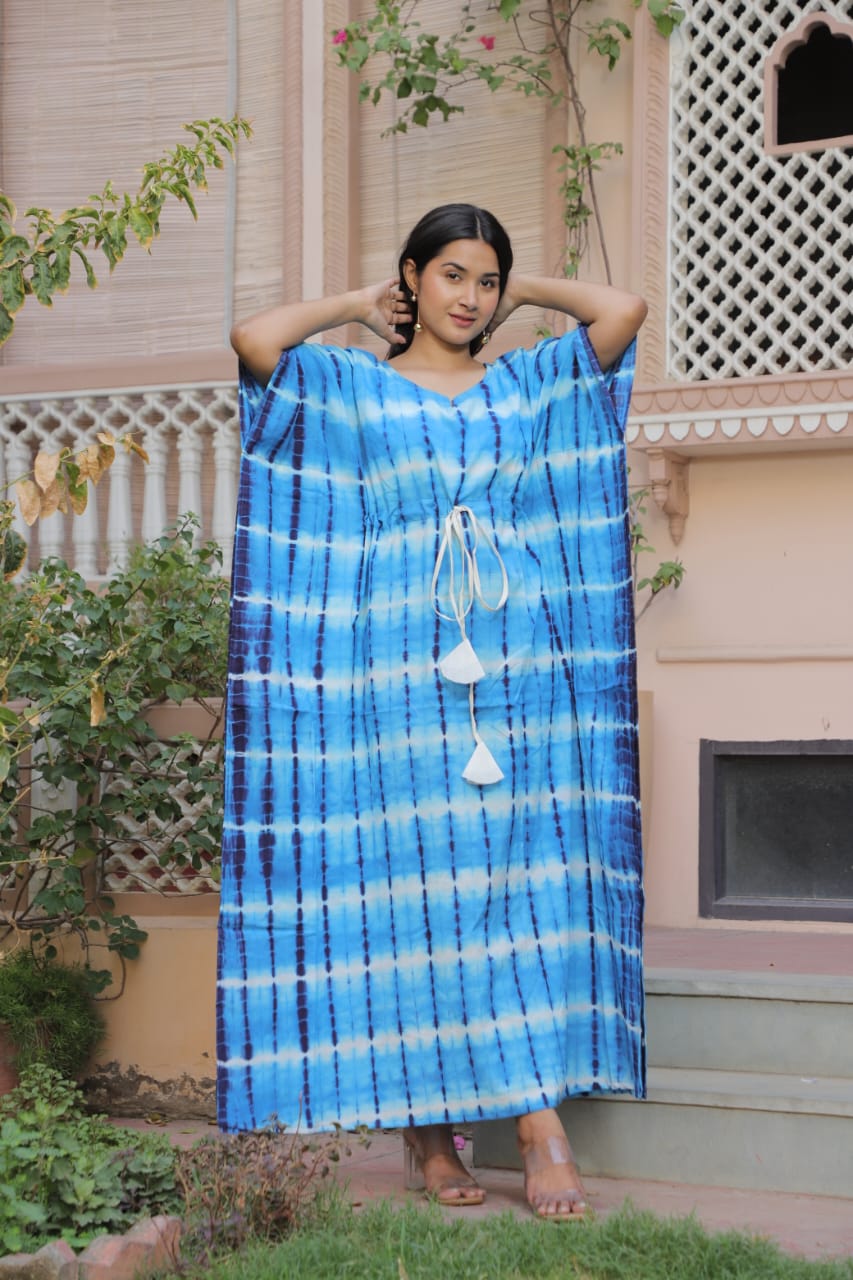 Blue Tie-Dye Cotton Kaftan – Free Size Pure Cotton Kaftan