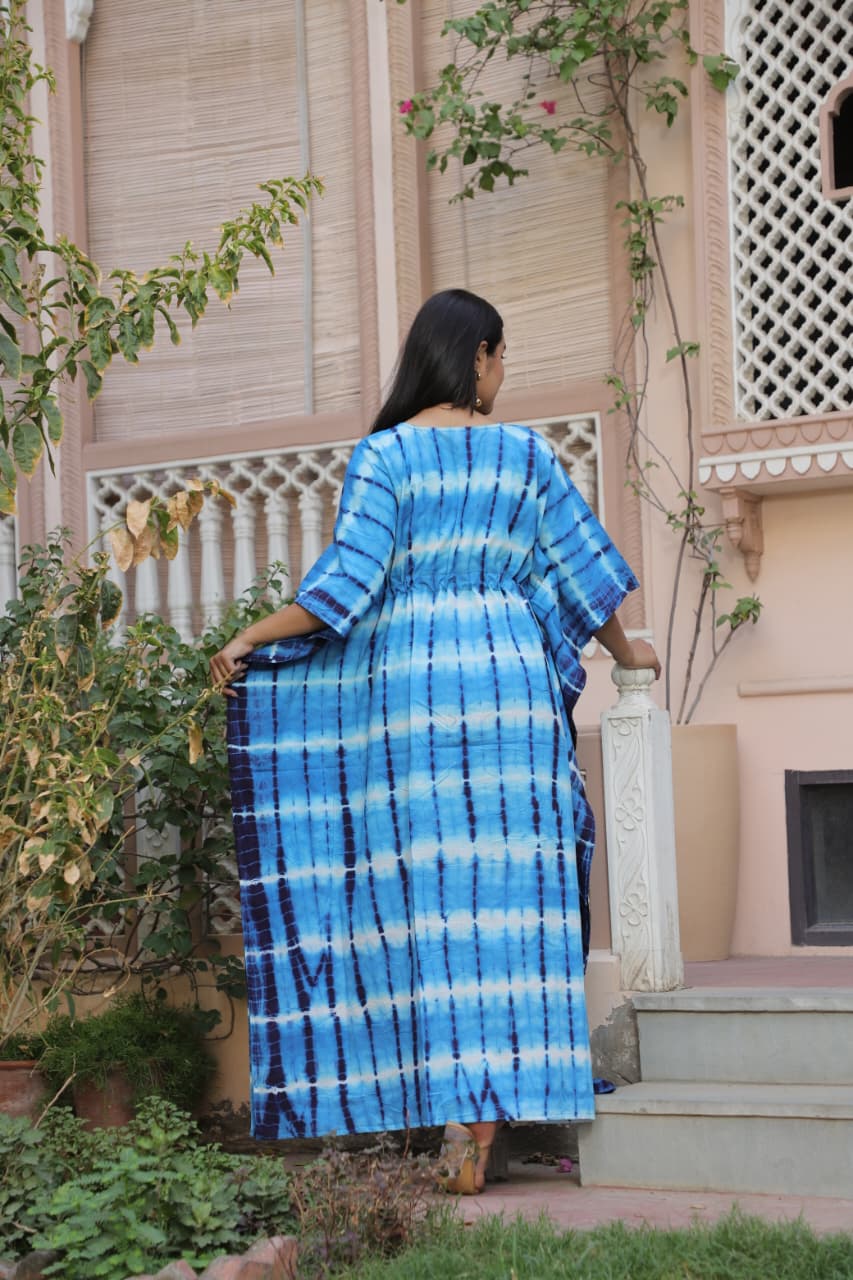 Blue Tie-Dye Cotton Kaftan – Free Size Pure Cotton Kaftan