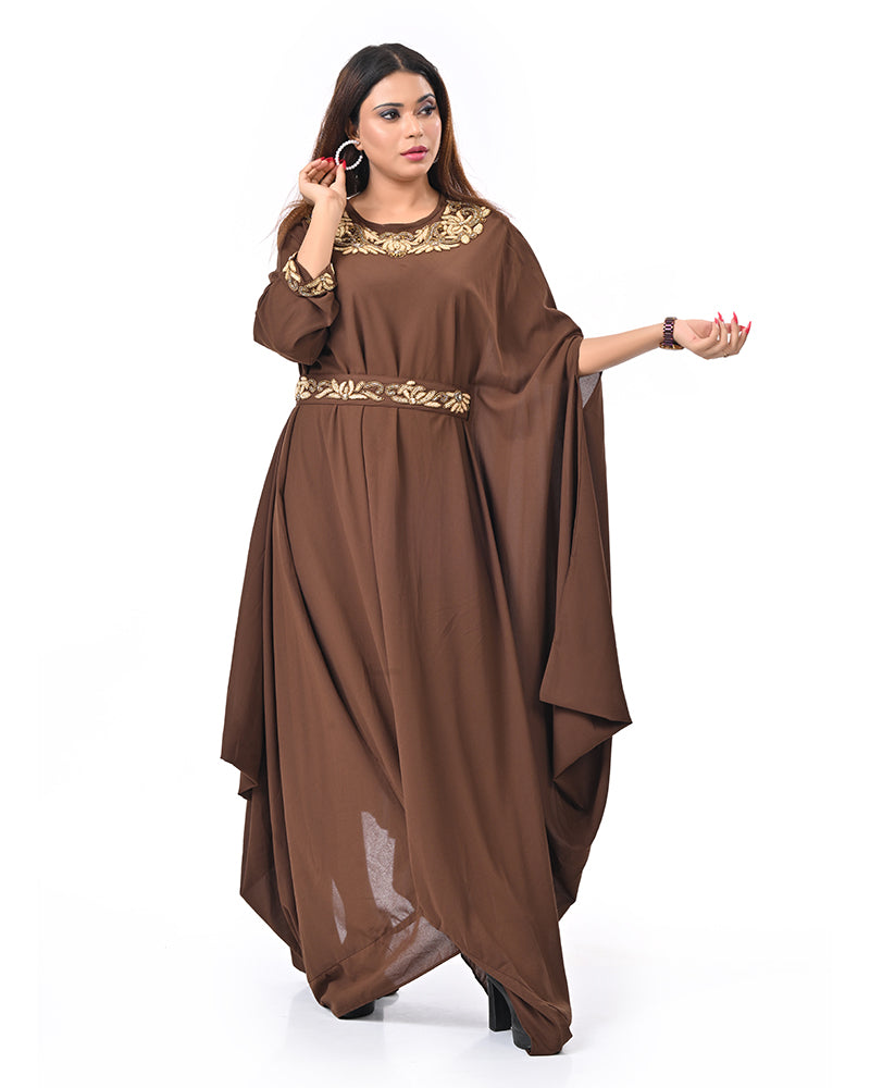 Brown Luxe Embroidered Dress