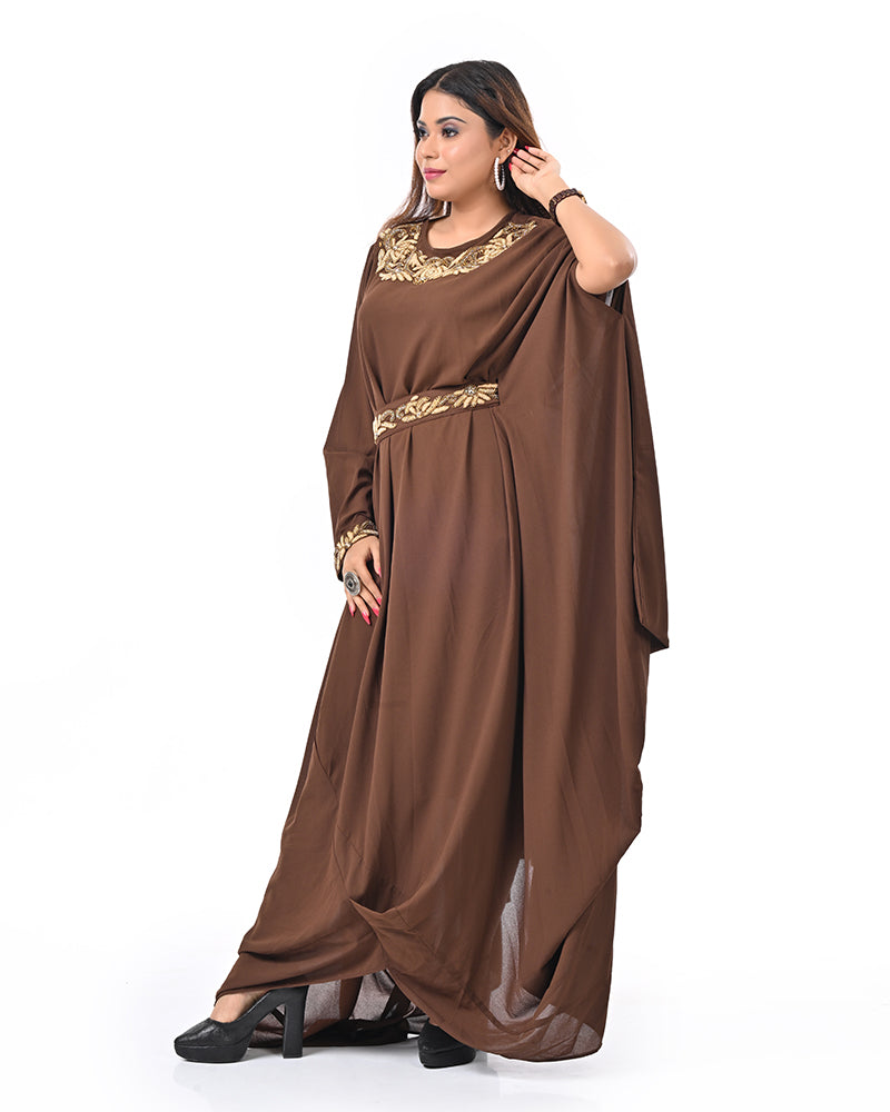 Brown Luxe Embroidered Dress