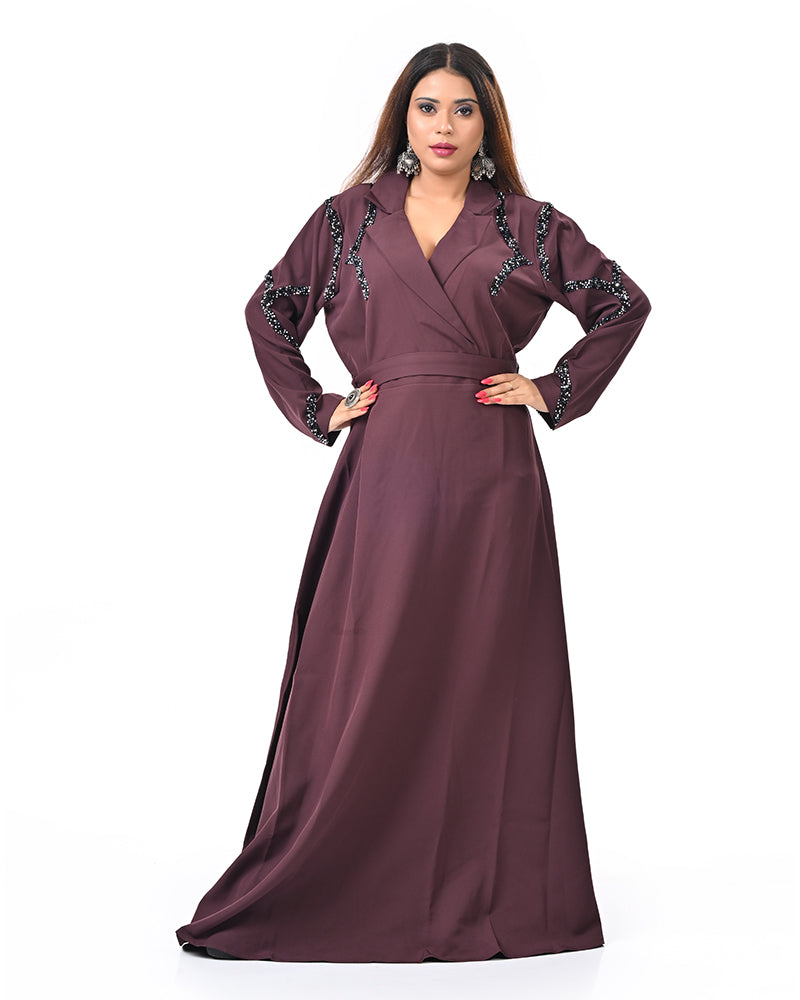 Dark Brown Pearl Sleeve Gown