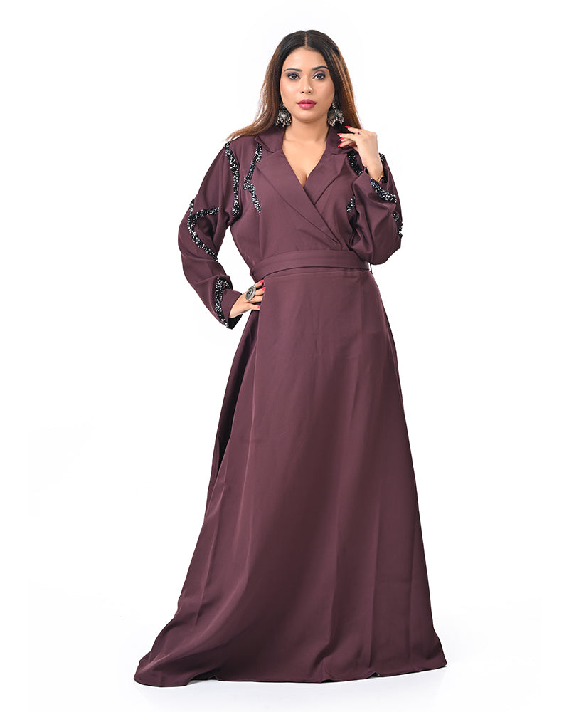 Dark Brown Pearl Sleeve Gown