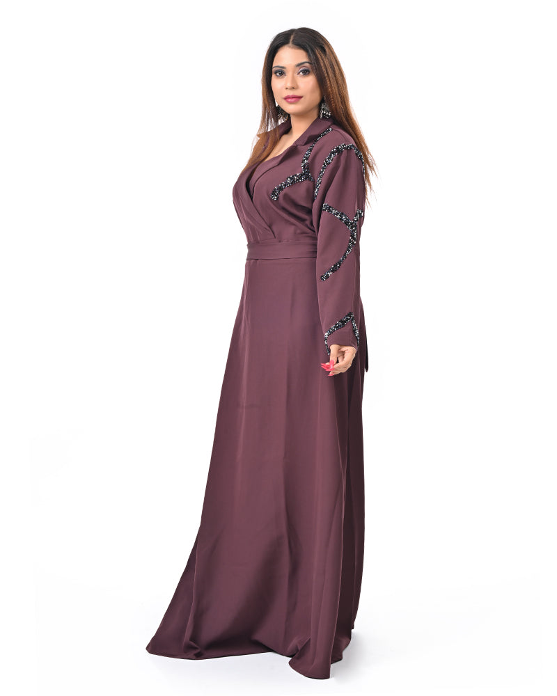 Dark Brown Pearl Sleeve Gown