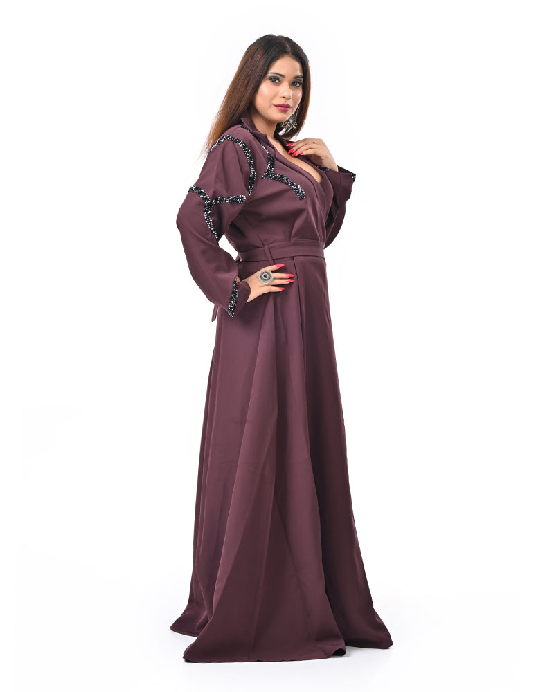 Dark Brown Pearl Sleeve Gown