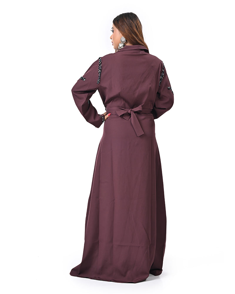 Dark Brown Pearl Sleeve Gown
