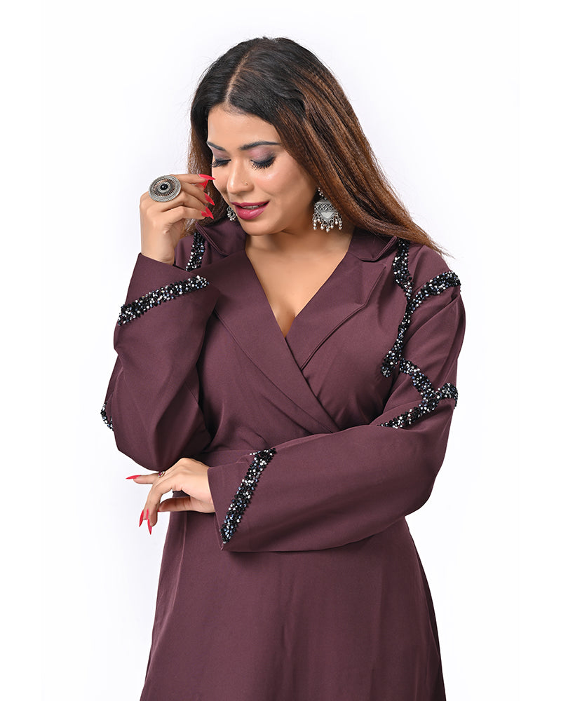 Dark Brown Pearl Sleeve Gown