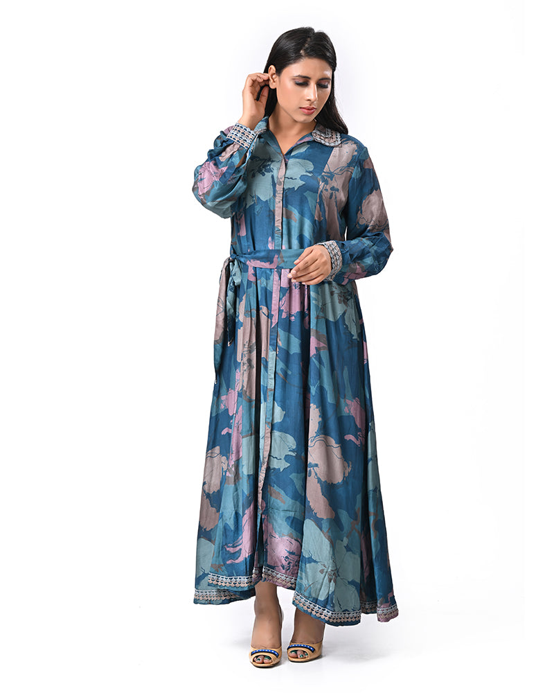 Turquoise Thread Embroidered Dress