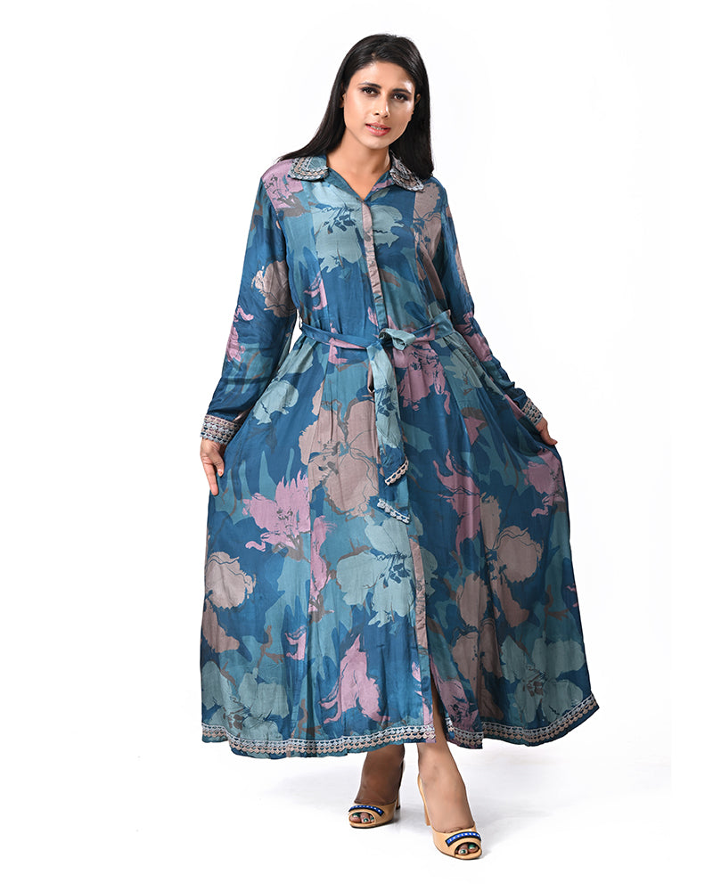 Turquoise Thread Embroidered Dress