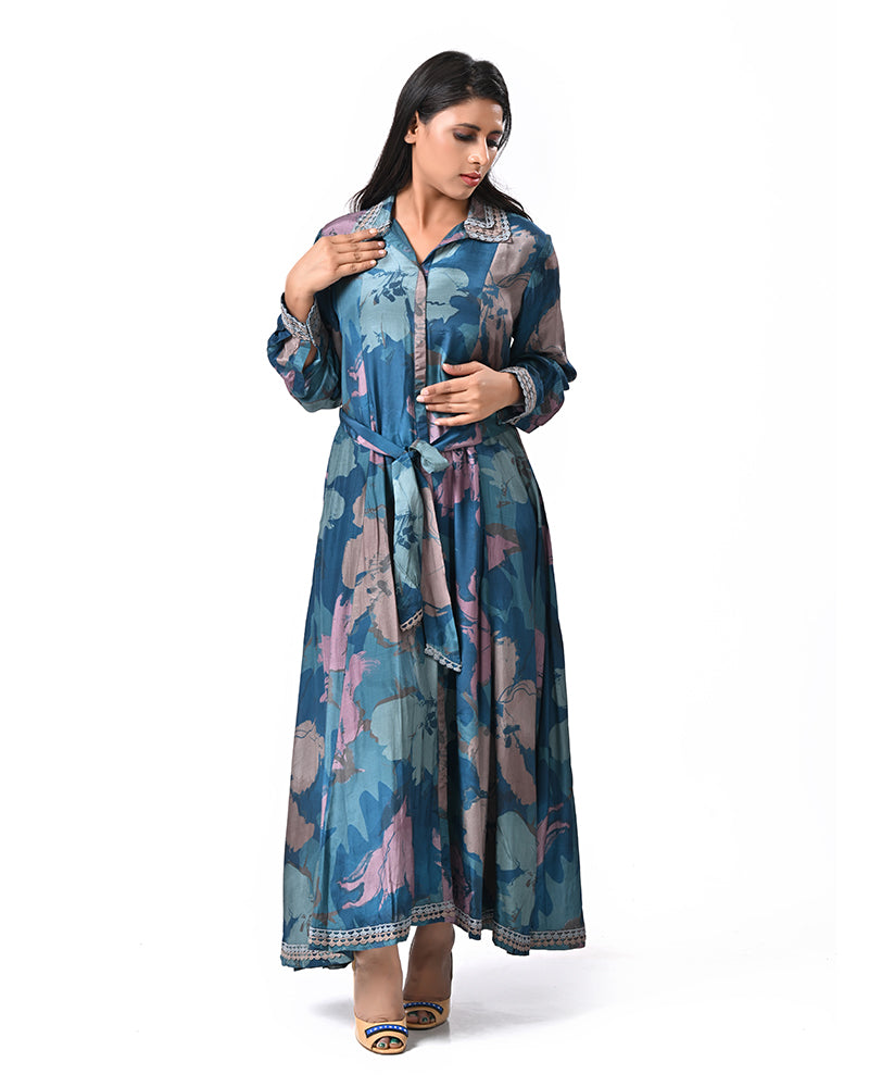 Turquoise Thread Embroidered Dress