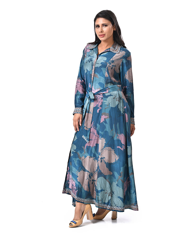 Turquoise Thread Embroidered Dress
