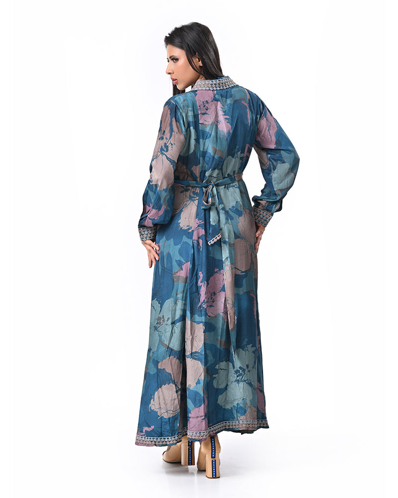 Turquoise Thread Embroidered Dress