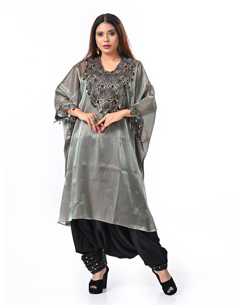 Olive Stone Embroidered Kaftan