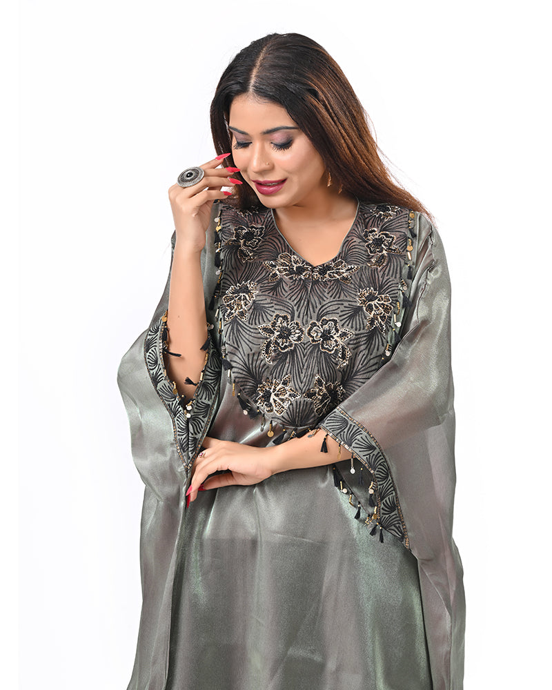Olive Stone Embroidered Kaftan