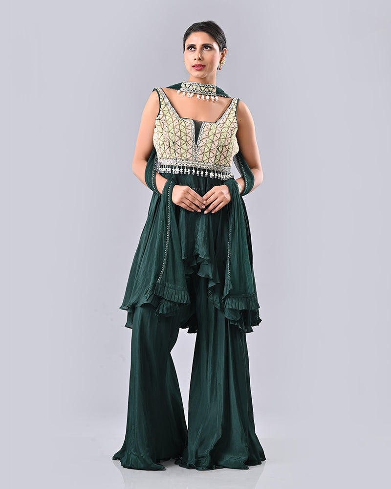 Hunter Green Tassel Sharara