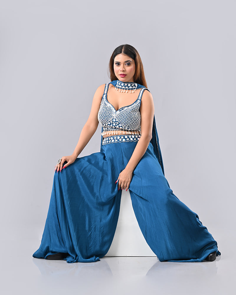 Teal Sparkle Tassel Sharara